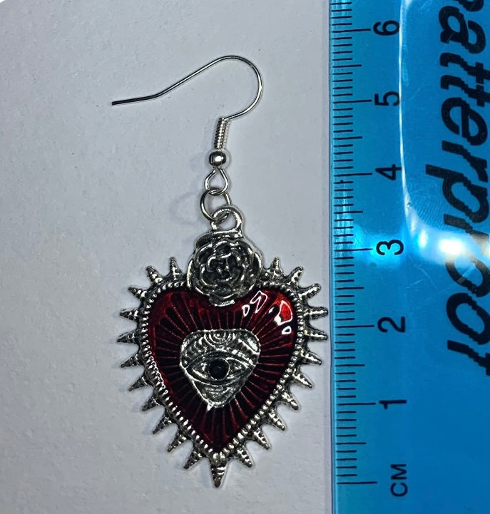 Gothic Silver Blood Rose Earrings