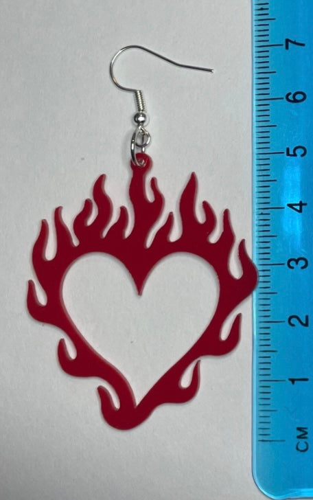 Red Fire Heart Earrings