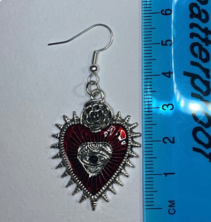Gothic Silver Blood Rose Earrings