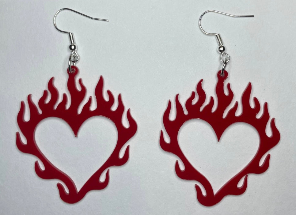 Red Fire Heart Earrings