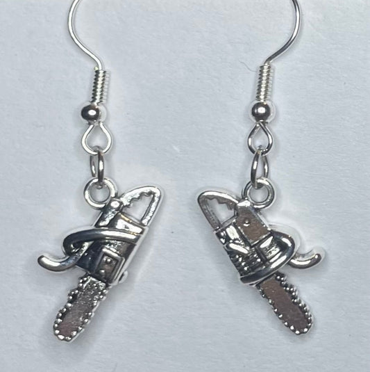 Mini Silver Chainsaw Earrings