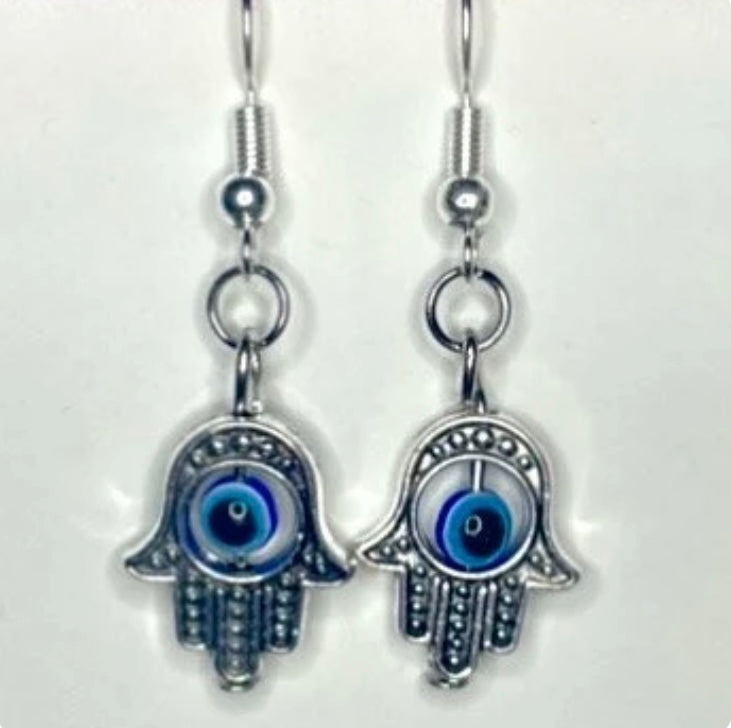 Mini Silver Hamsa Hand Earrings