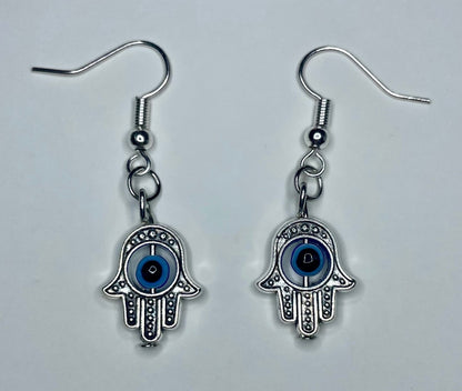 Mini Silver Hamsa Hand Earrings