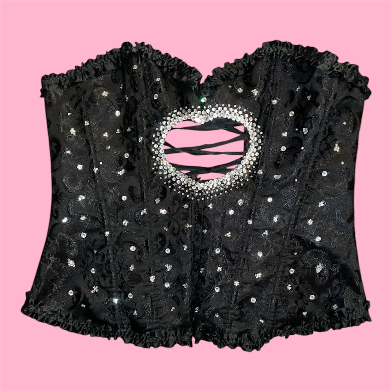 Sabrina Carpenter inspired Black Heart Cut Out Rhinestone Corset