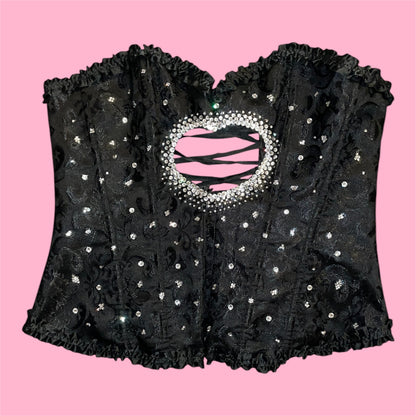 Sabrina Carpenter inspired Black Heart Cut Out Rhinestone Corset