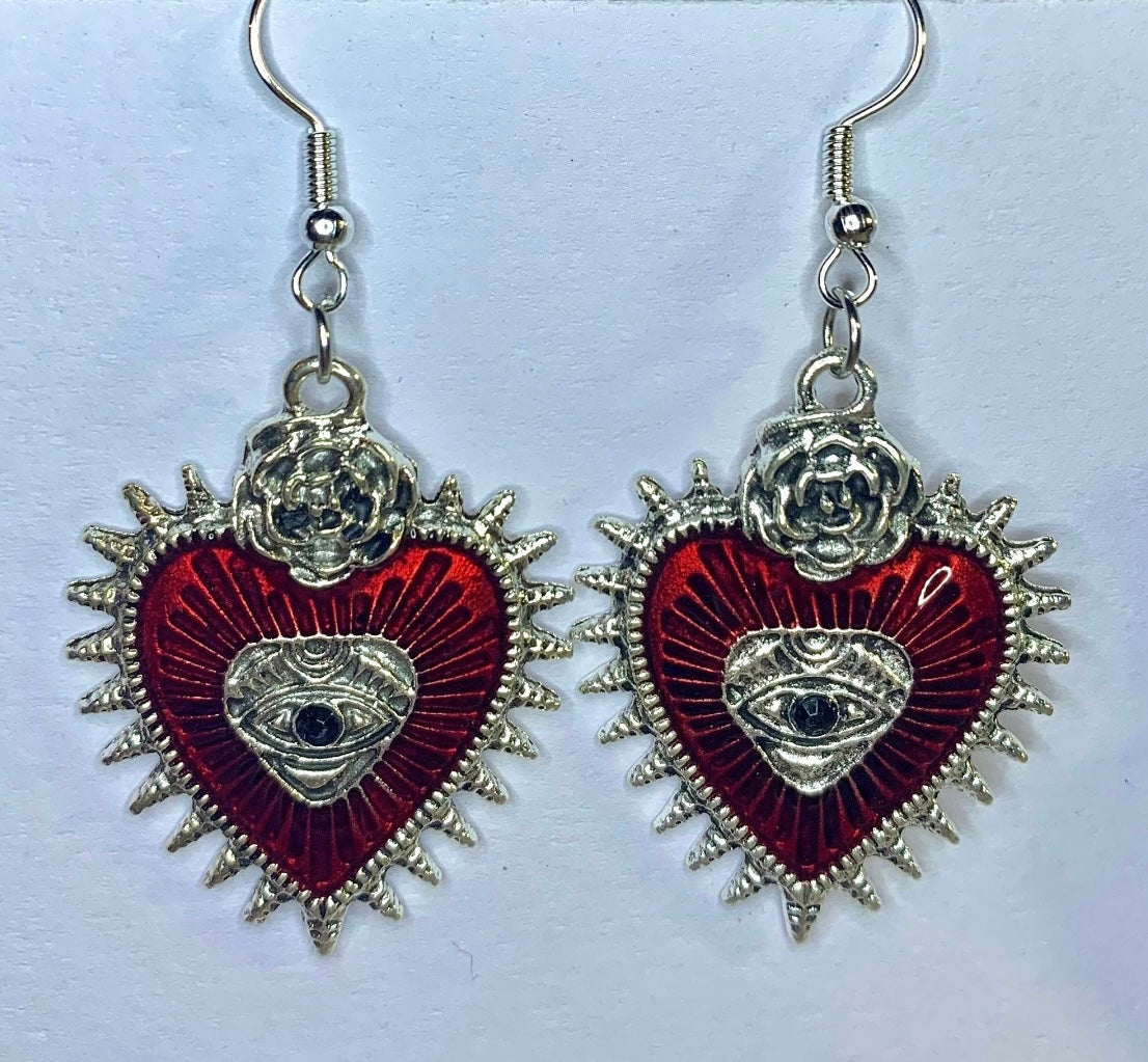 Gothic Silver Blood Rose Earrings