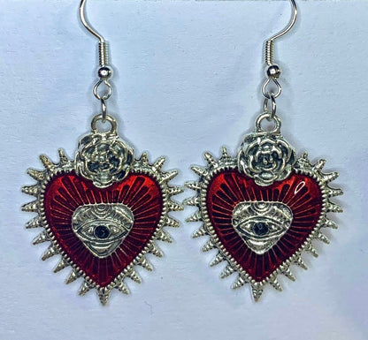 Gothic Silver Blood Rose Earrings