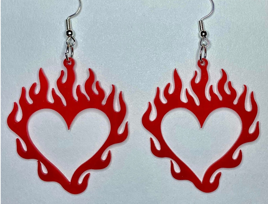 Red Fire Heart Earrings