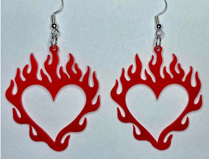 Red Fire Heart Earrings