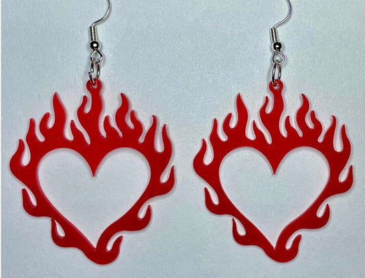 Red Fire Heart Earrings