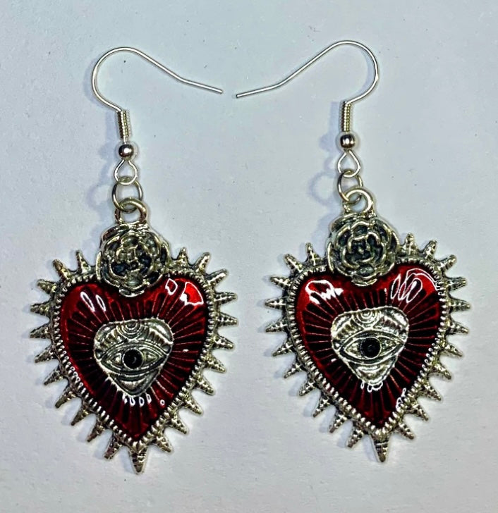 Gothic Silver Blood Rose Earrings