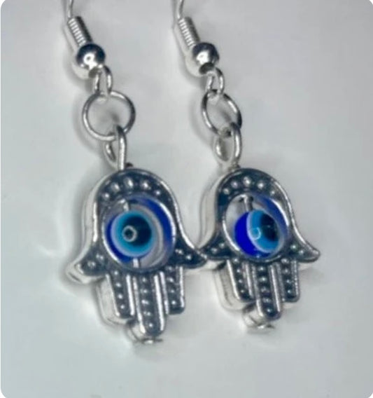 Mini Silver Hamsa Hand Earrings