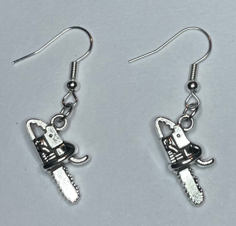 Mini Silver Chainsaw Earrings