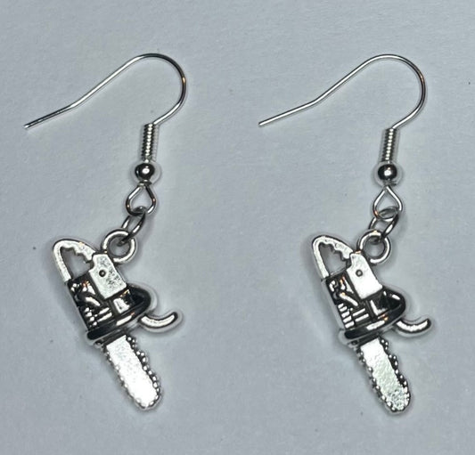 Mini Silver Chainsaw Earrings