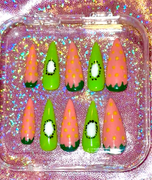 Strawberry Kiwi Press On Nails