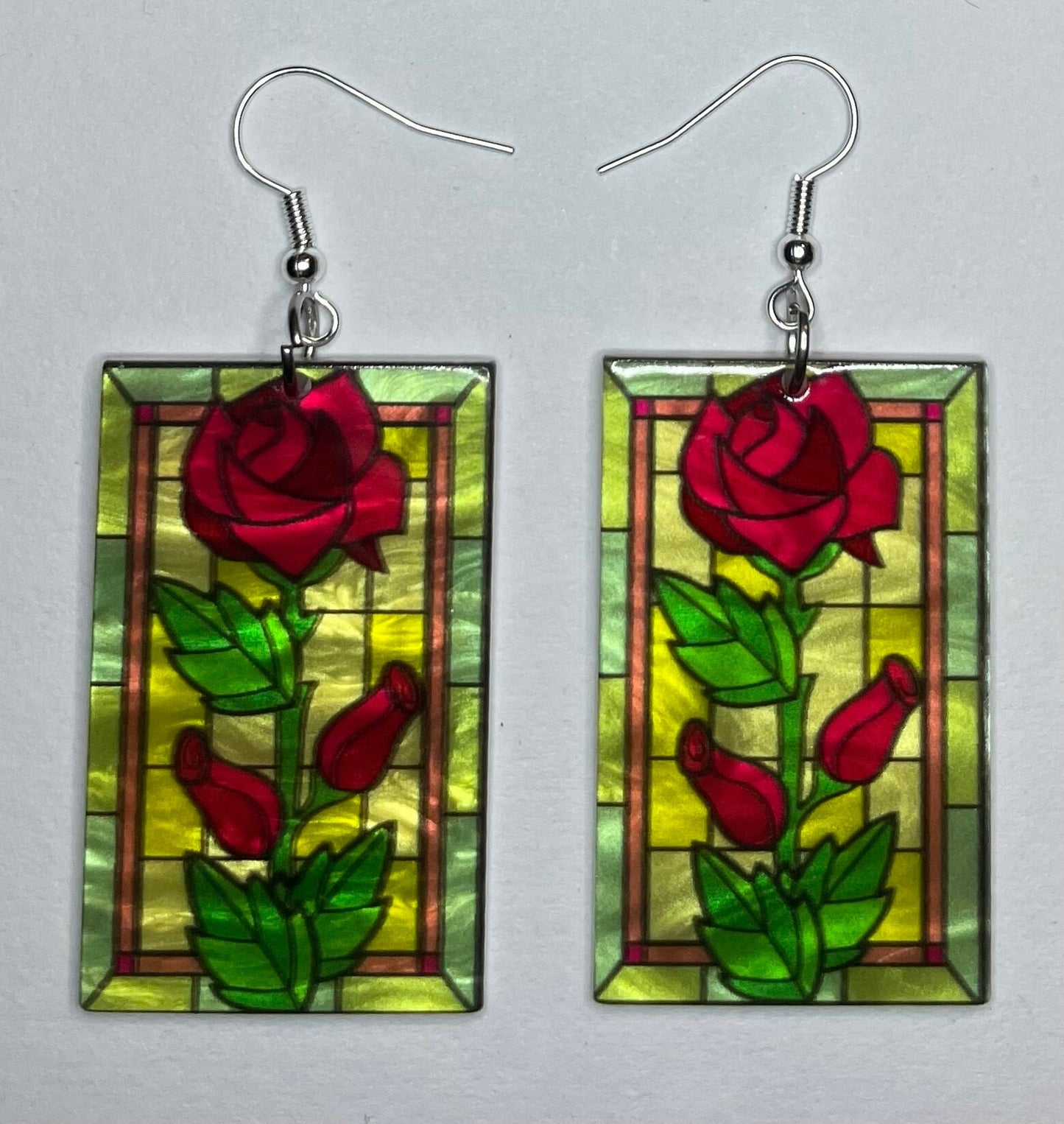 Flower Design Stain Glass Window Earrings