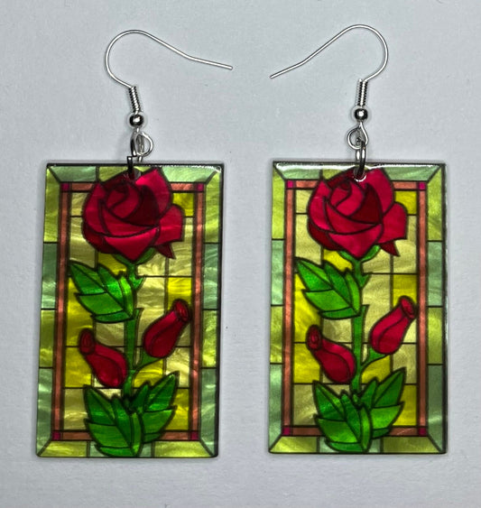 Flower Design Stain Glass Window Earrings