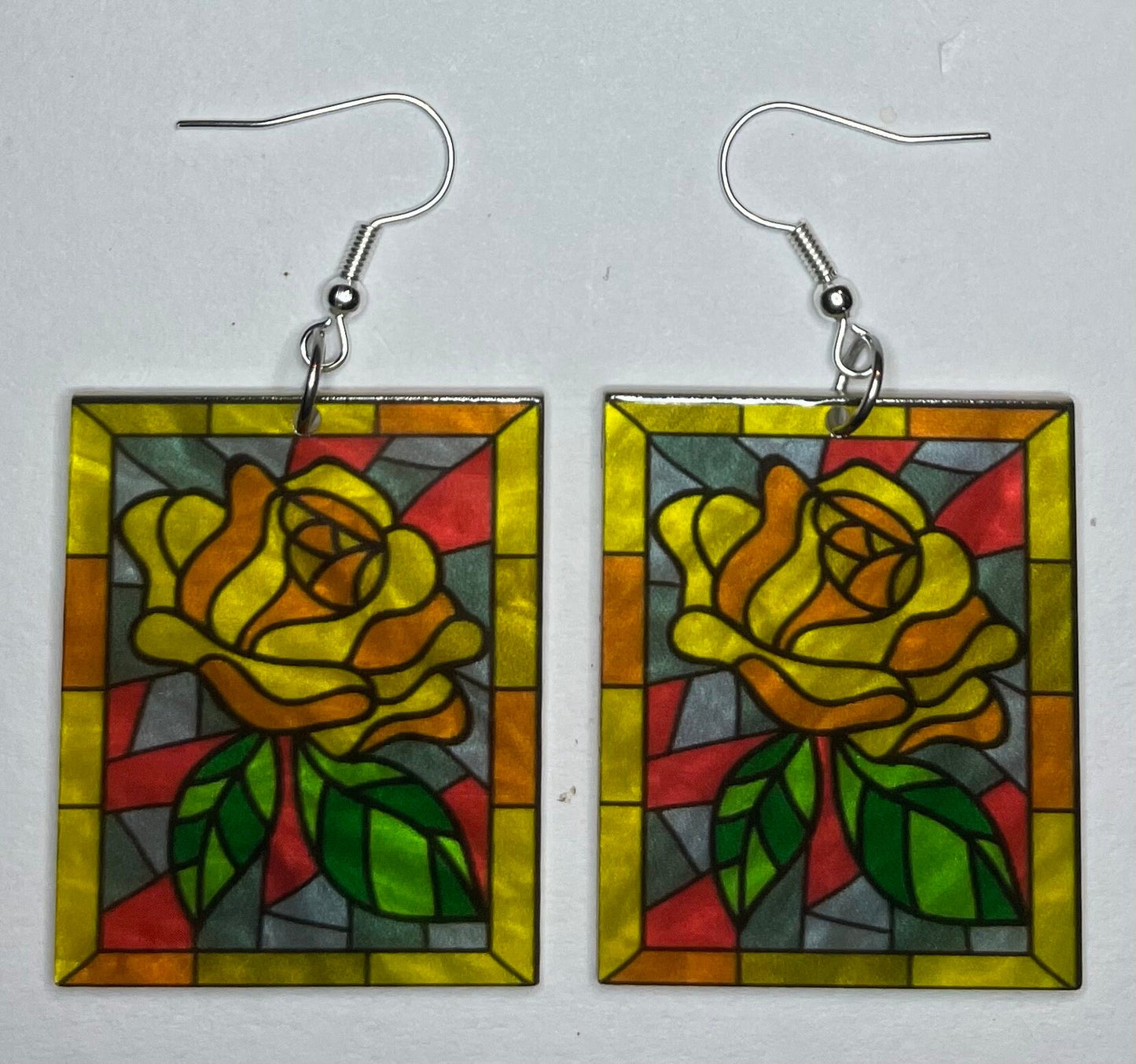 Flower Design Stain Glass Window Earrings