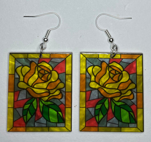 Flower Design Stain Glass Window Earrings