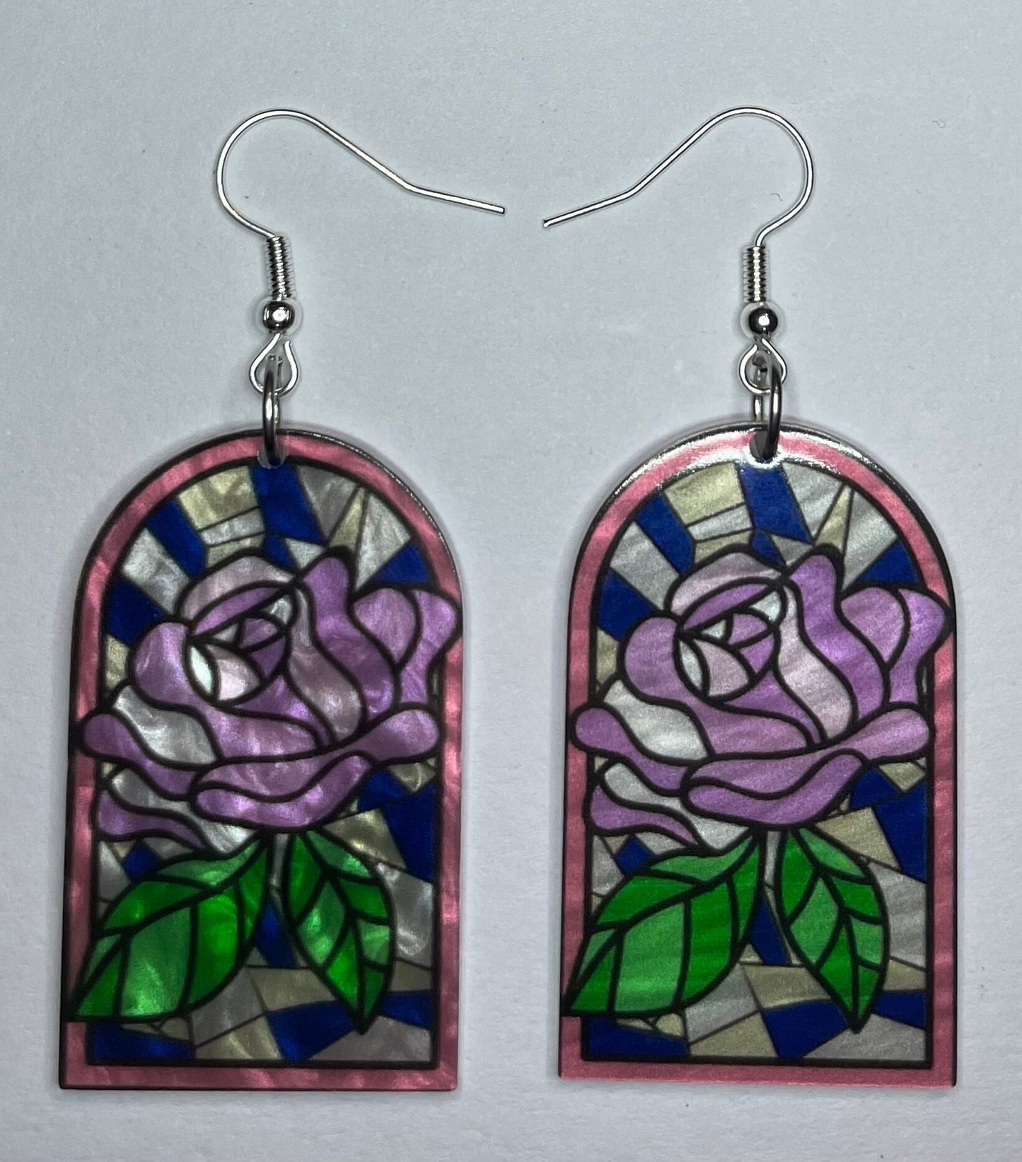 Flower Design Stain Glass Window Earrings