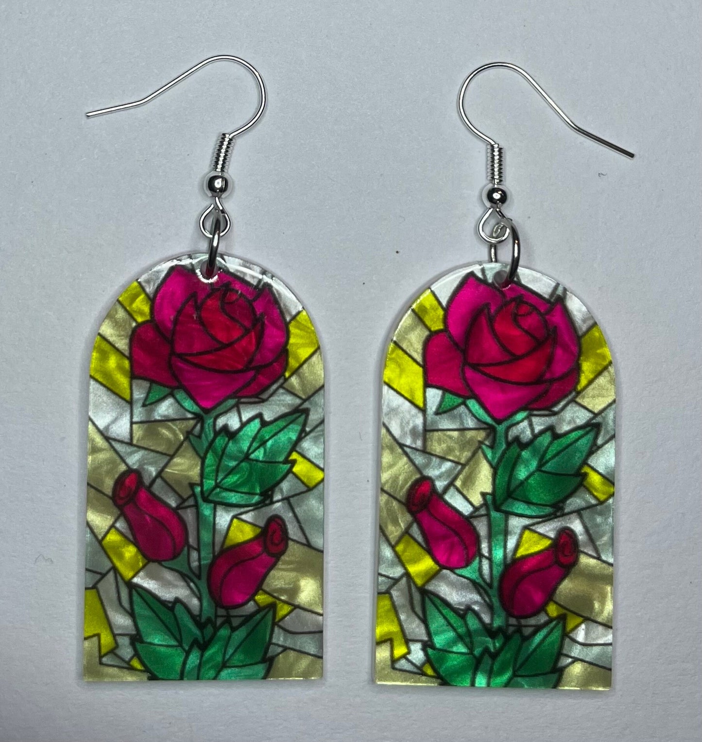 Flower Design Stain Glass Window Earrings